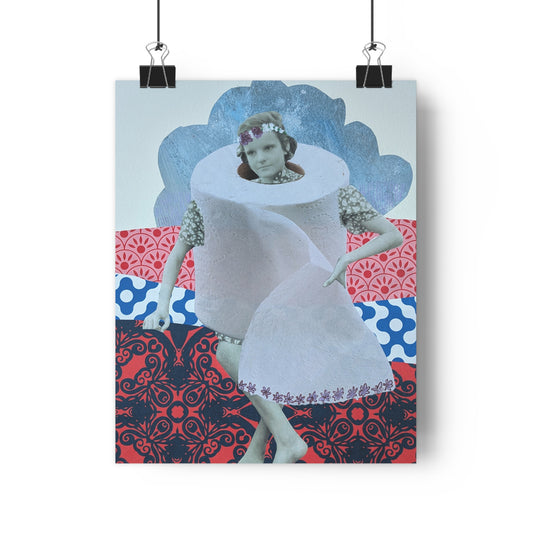 Toilet Paper Girl (Mixed Media Collage Fine Art Giclee Print)