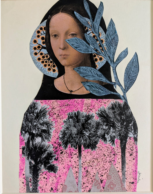 Through the Trees (8x10" mixed media collage, original)