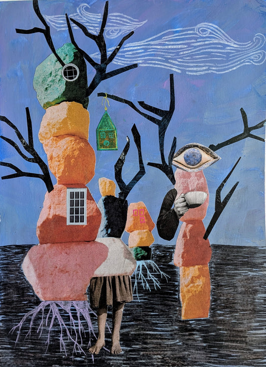 Blue Desert (9x12" mixed media collage, original)