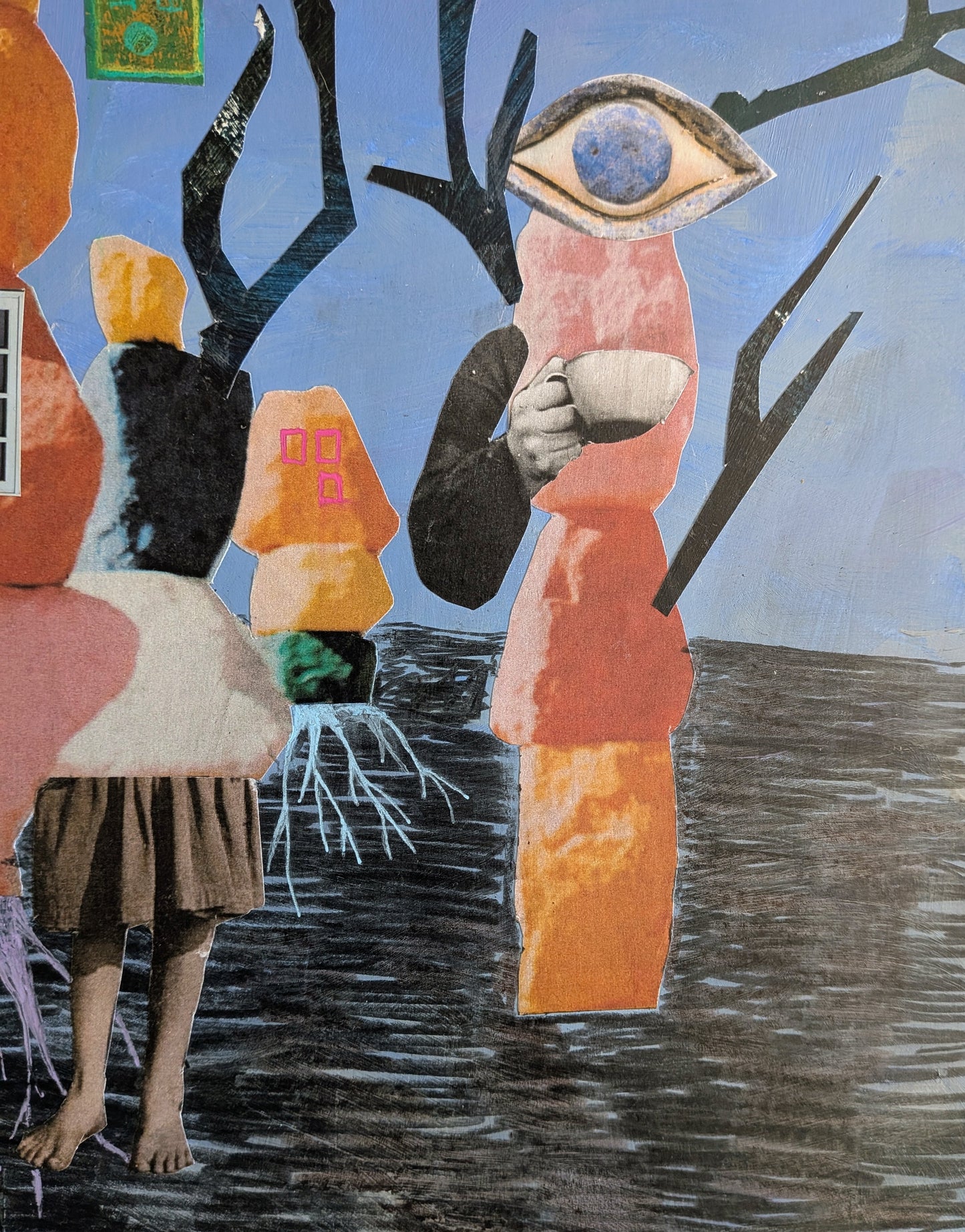 Blue Desert (9x12" mixed media collage, original)