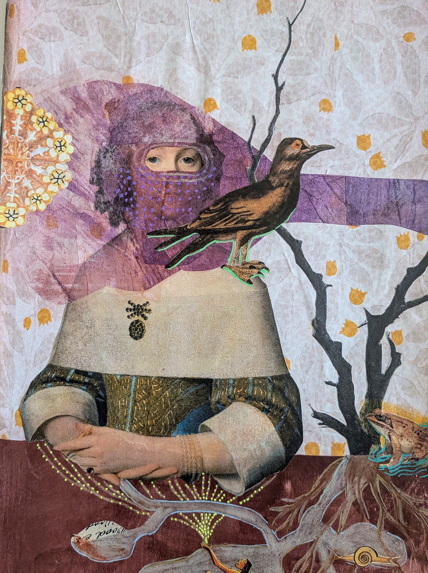 Connected Through the Earth (9x12" mixed media collage, original)