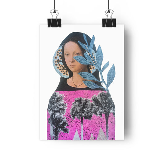 Lady of the Palm Trees (Mixed Medial Collage Fine Art Giclee Print)