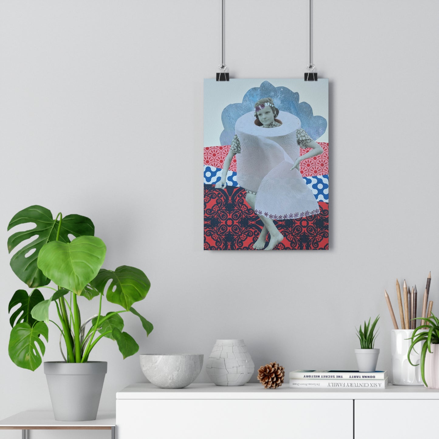 Toilet Paper Girl (Mixed Media Collage Fine Art Giclee Print)