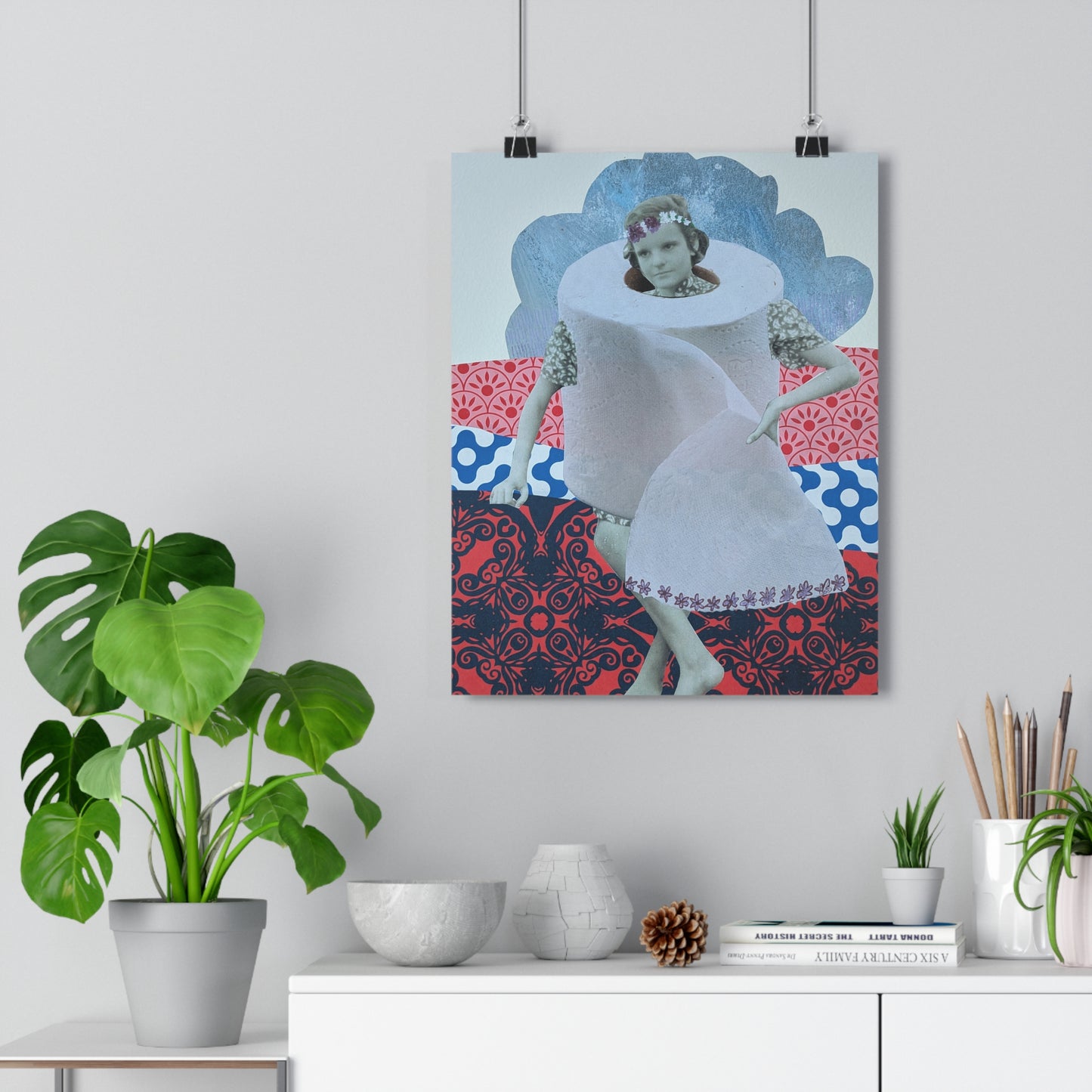 Toilet Paper Girl (Mixed Media Collage Fine Art Giclee Print)
