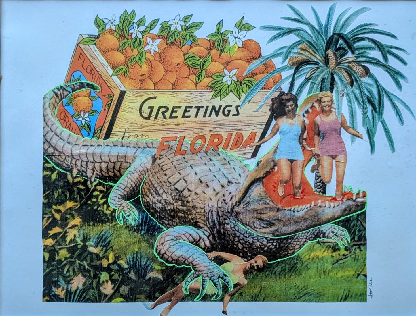 Greetings from Florida (11x14 mixed media collage on mat board - original)