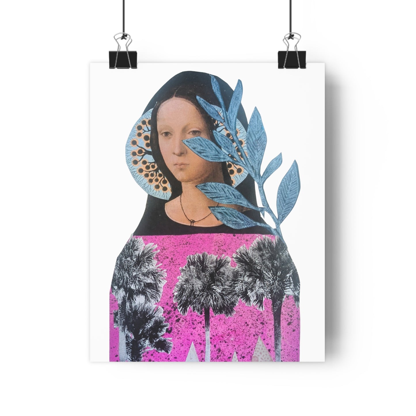 Lady of the Palm Trees (Mixed Medial Collage Fine Art Giclee Print)
