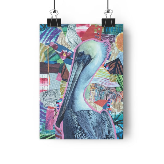 Scrappy Pelican (Mixed Media Collage Fine Art Giclee Print)