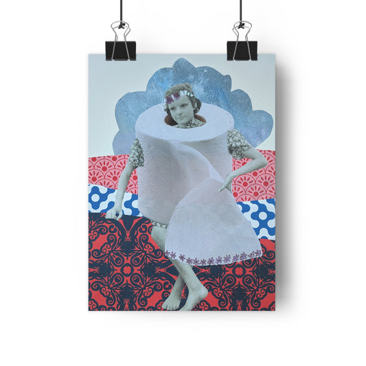 Toilet Paper Girl (Mixed Media Collage Fine Art Giclee Print)