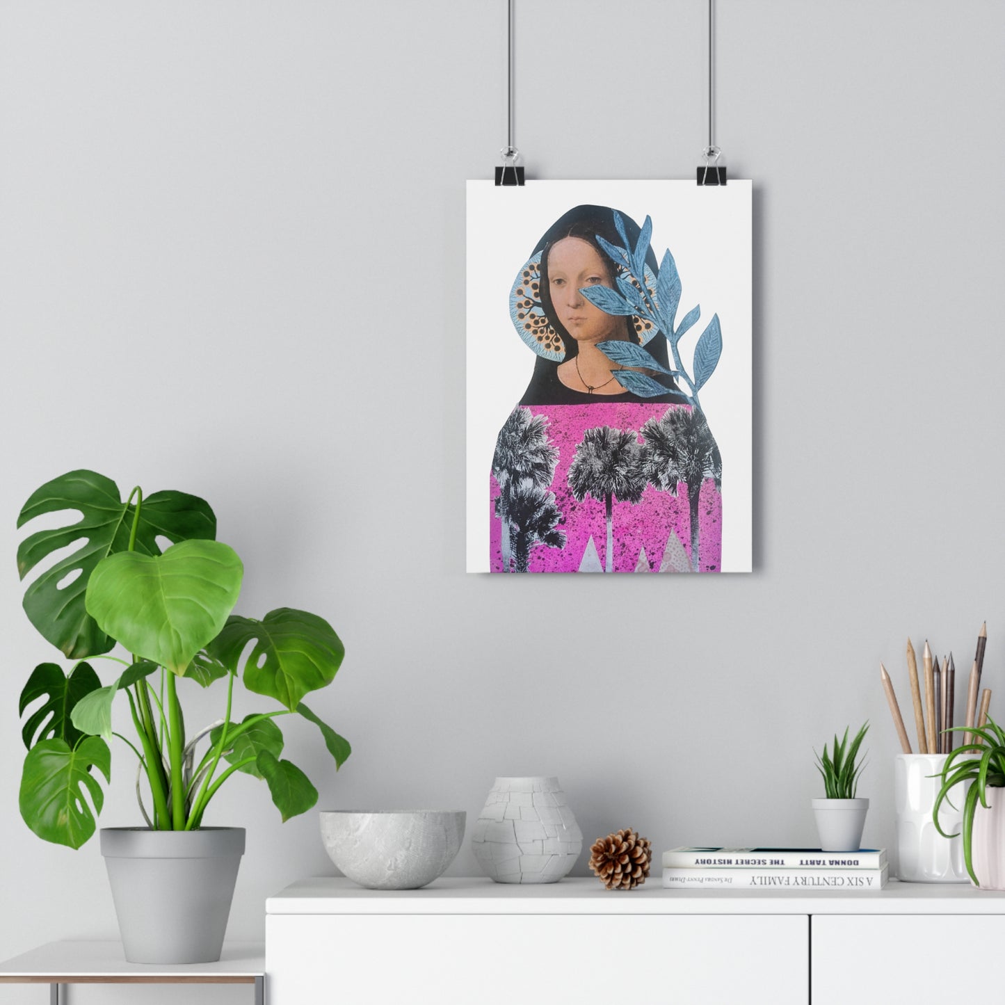 Lady of the Palm Trees (Mixed Medial Collage Fine Art Giclee Print)