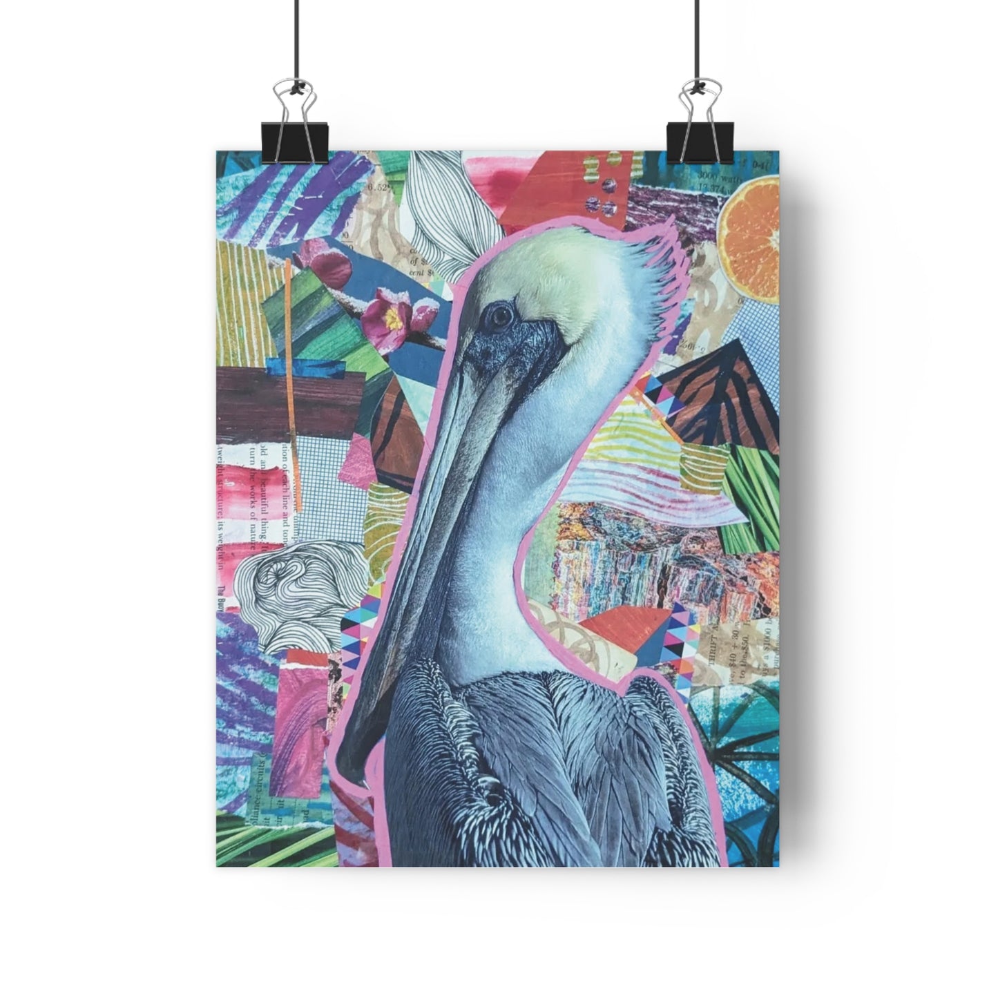 Scrappy Pelican (Mixed Media Collage Fine Art Giclee Print)
