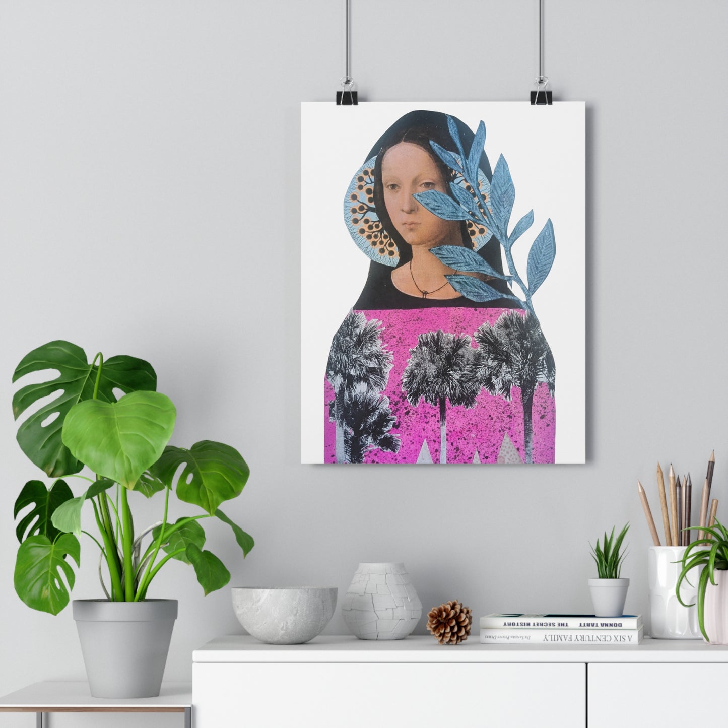 Lady of the Palm Trees (Mixed Medial Collage Fine Art Giclee Print)