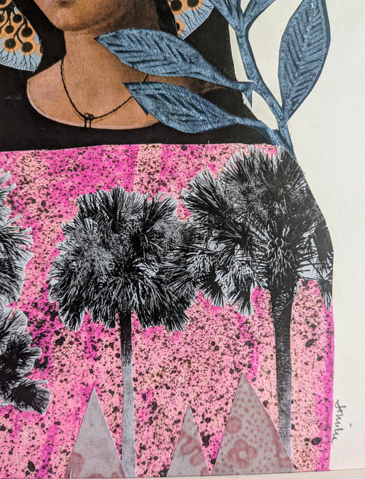 Through the Trees (8x10" mixed media collage, original)