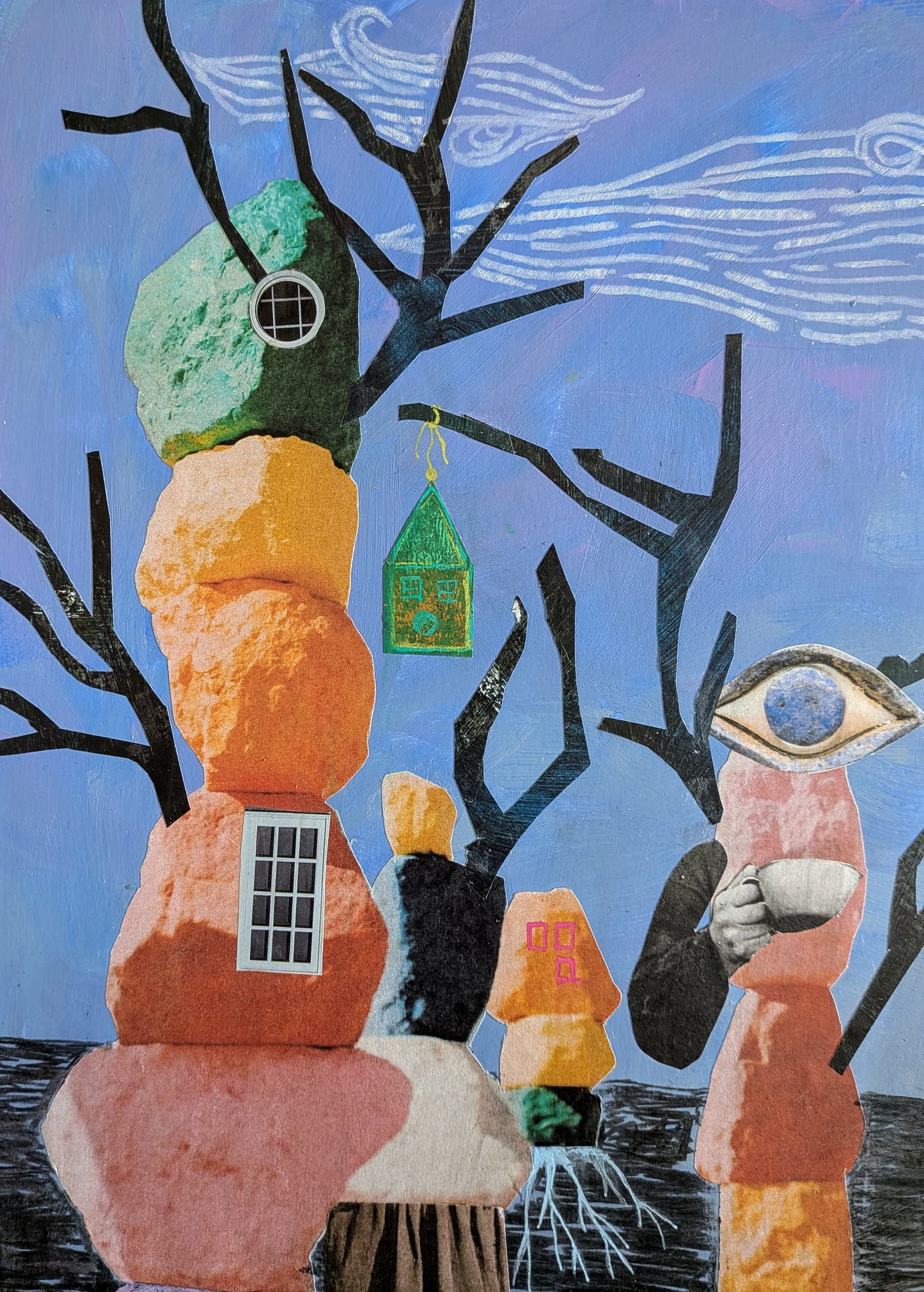 Blue Desert (9x12" mixed media collage, original)