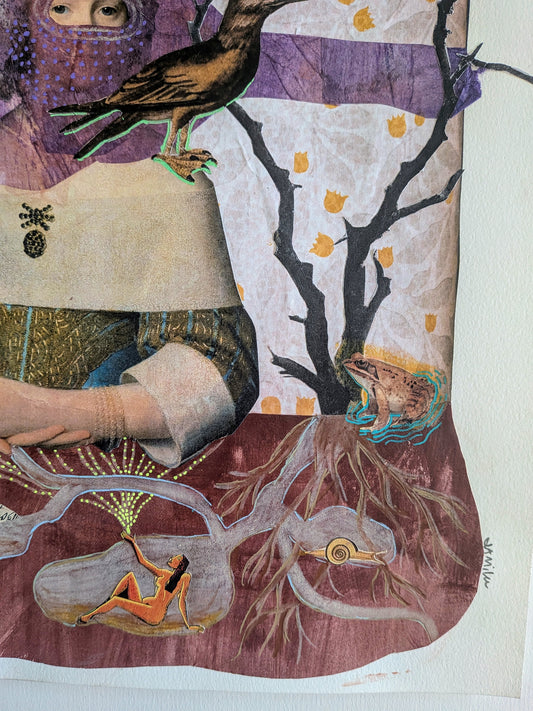 Connected Through the Earth (9x12" mixed media collage, original)