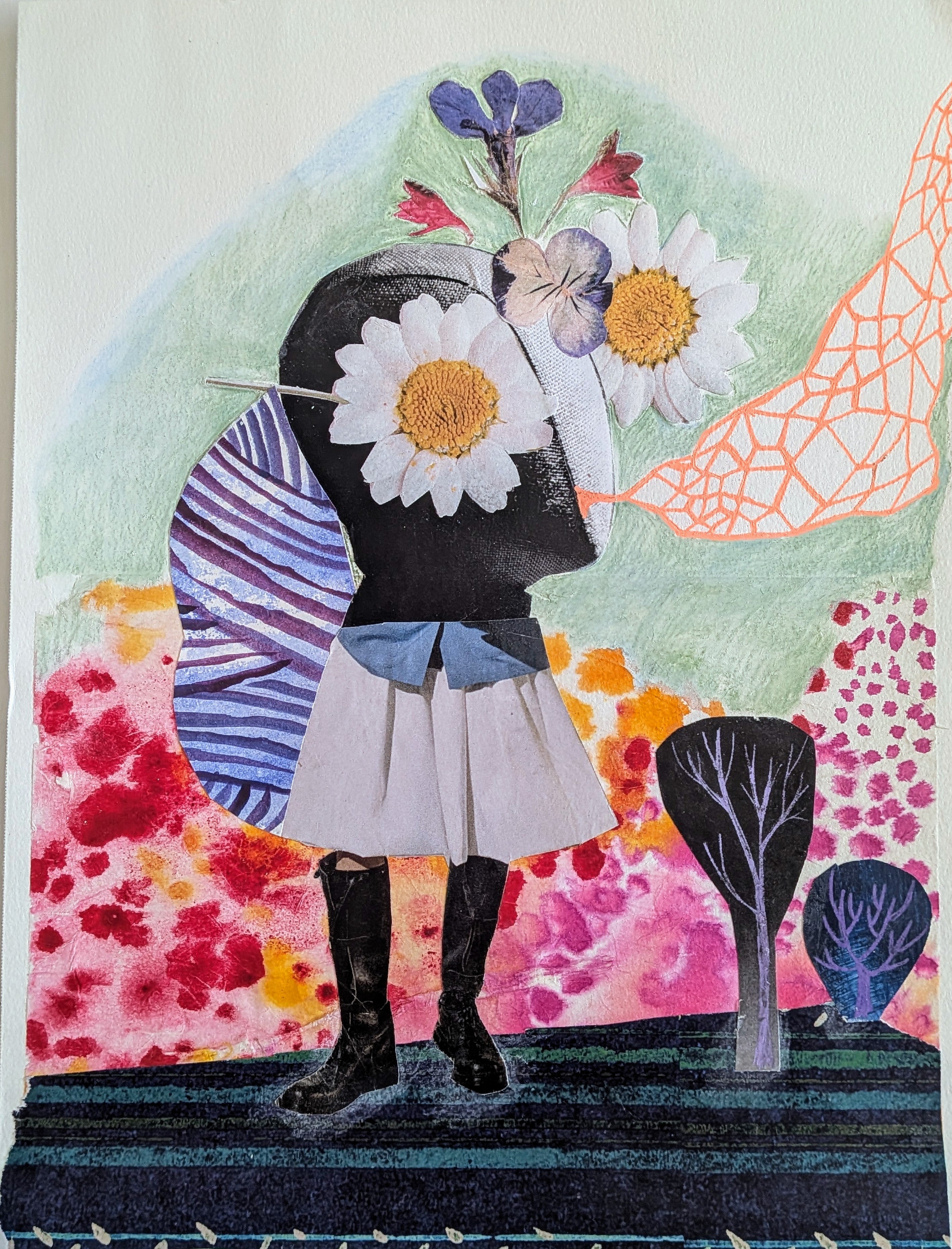 I Mask It All (9x12 mixed media collage, original) – Art by Jamilee